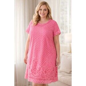 Isaac Mizrahi Live! Pink Lace Short Sleeve Dress Women's Size 1x Lined Shift